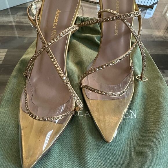 Andrea Wazen Gold Strappy Women's Shoes - Picture 1 of 10